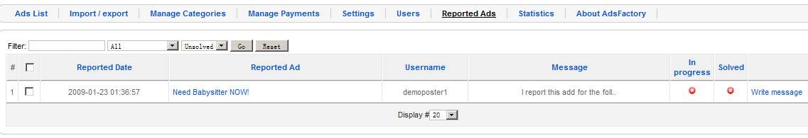 对前台用户报告的广告信息进行管理-由外贸网站建设|B2C购物网站建设|Joomla/Magento实施专家新龙提供