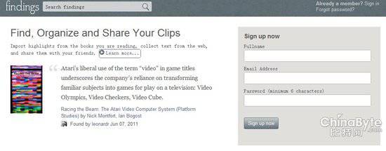 Findings.com将阅读笔记变成内容发现引擎