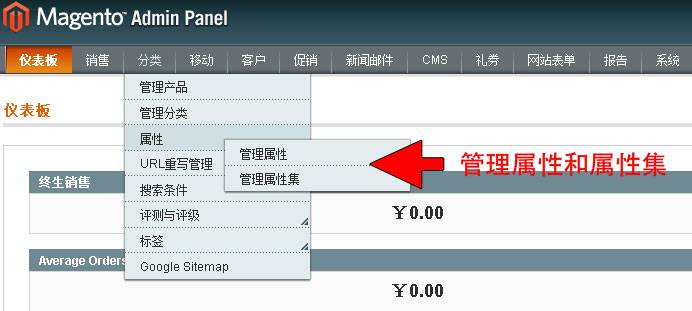 点击分类下的属性菜单管理属性和属性集-外贸网站建设专家新龙制作