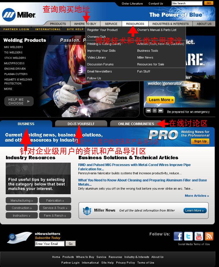 电焊机类WELDER外贸顶尖网站内容组织和栏目-外贸网站建设专家新龙制作