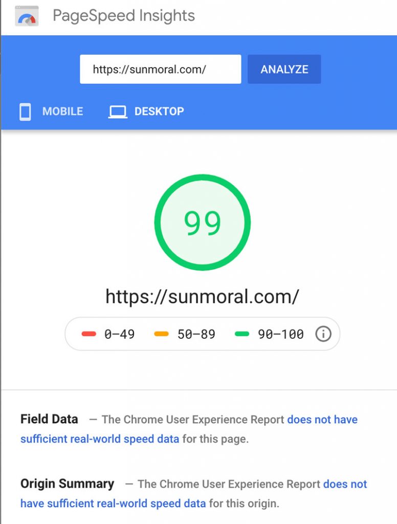 深圳新龙的客户sunmoral.com桌面端网站性能测试结果
