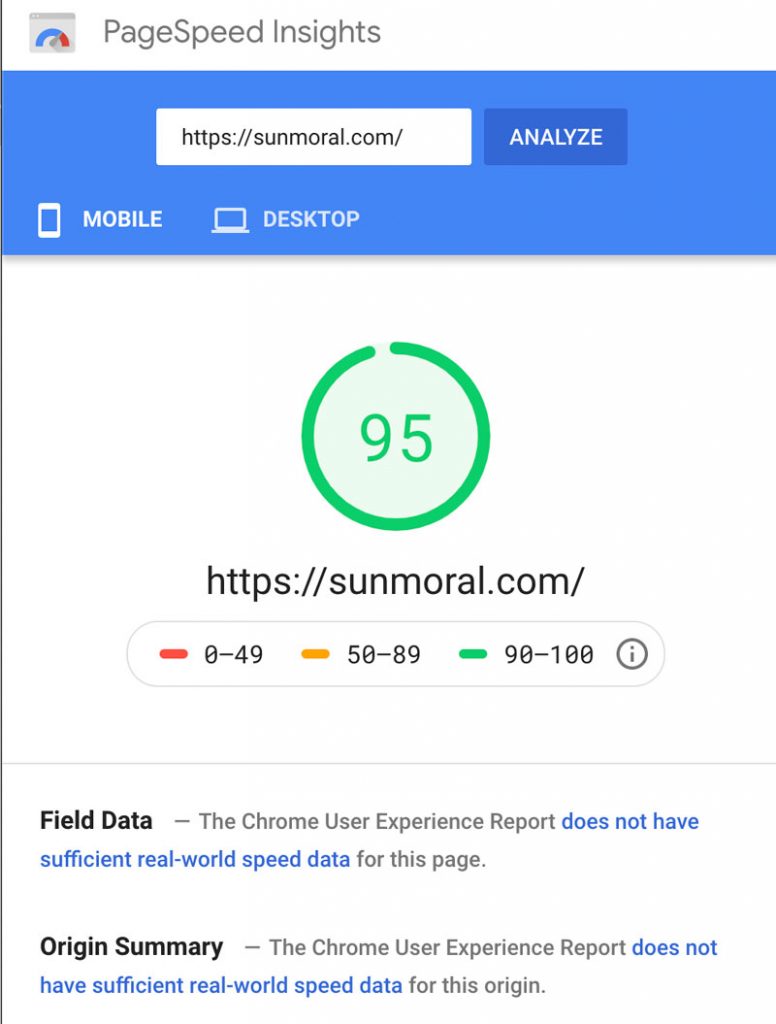 深圳新龙的客户sunmoral.com移动端网站性能测试结果