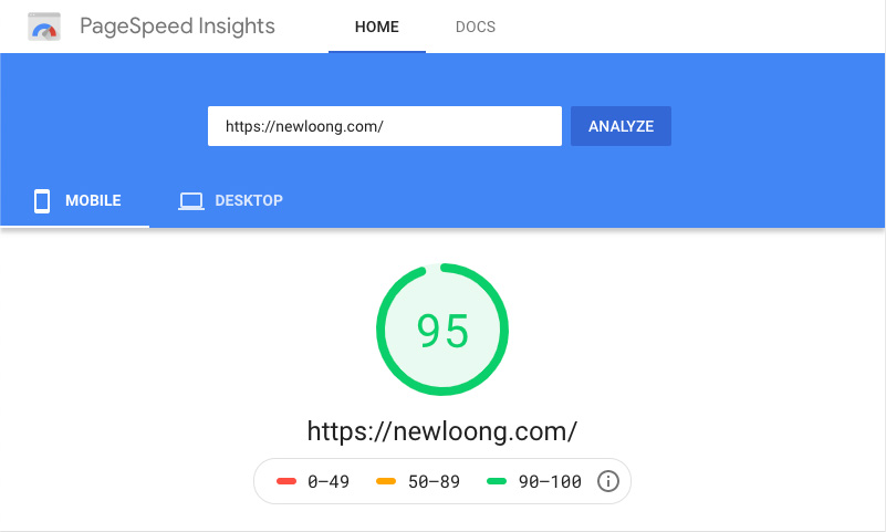 newloong-pagespeed-mobile-95