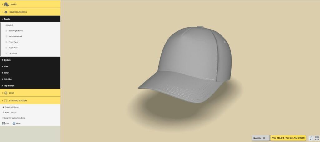 3D产品配置器|电商产品3D棒球帽在线定制购物车网站功能介绍