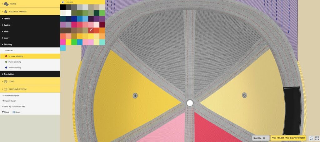 3D产品配置器|电商产品3D棒球帽在线定制购物车网站功能介绍