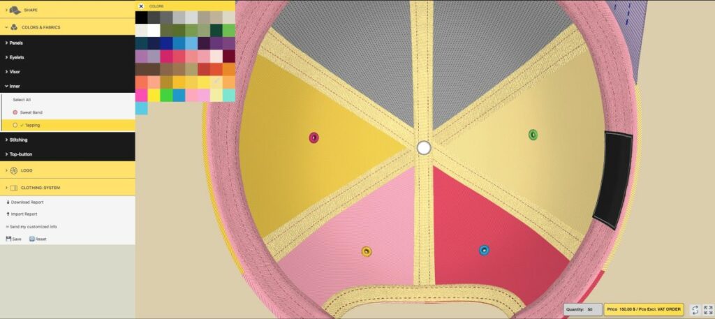 3D产品配置器|电商产品3D棒球帽在线定制购物车网站功能介绍