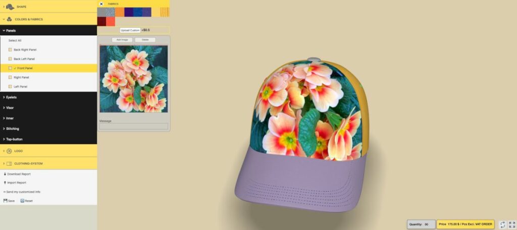 3D产品配置器|电商产品3D棒球帽在线定制购物车网站功能介绍