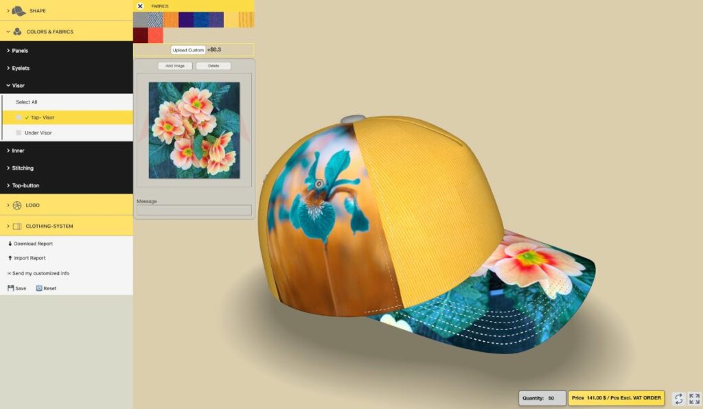 3D产品配置器|电商产品3D棒球帽在线定制购物车网站功能介绍