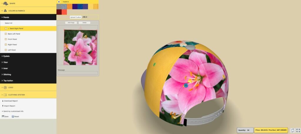 3D产品配置器|电商产品3D棒球帽在线定制购物车网站功能介绍