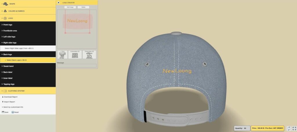 3D产品配置器|电商产品3D棒球帽在线定制购物车网站功能介绍