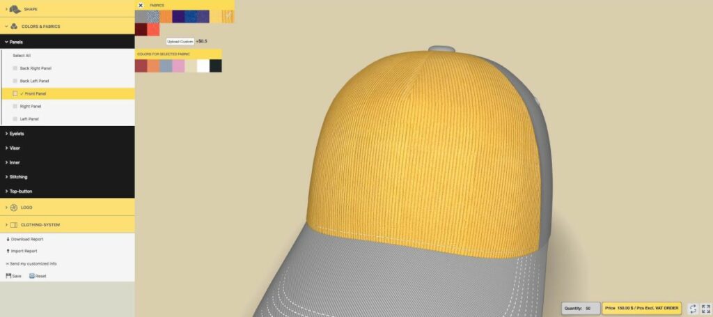 3D产品配置器|电商产品3D棒球帽在线定制购物车网站功能介绍