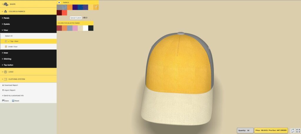 3D产品配置器|电商产品3D棒球帽在线定制购物车网站功能介绍