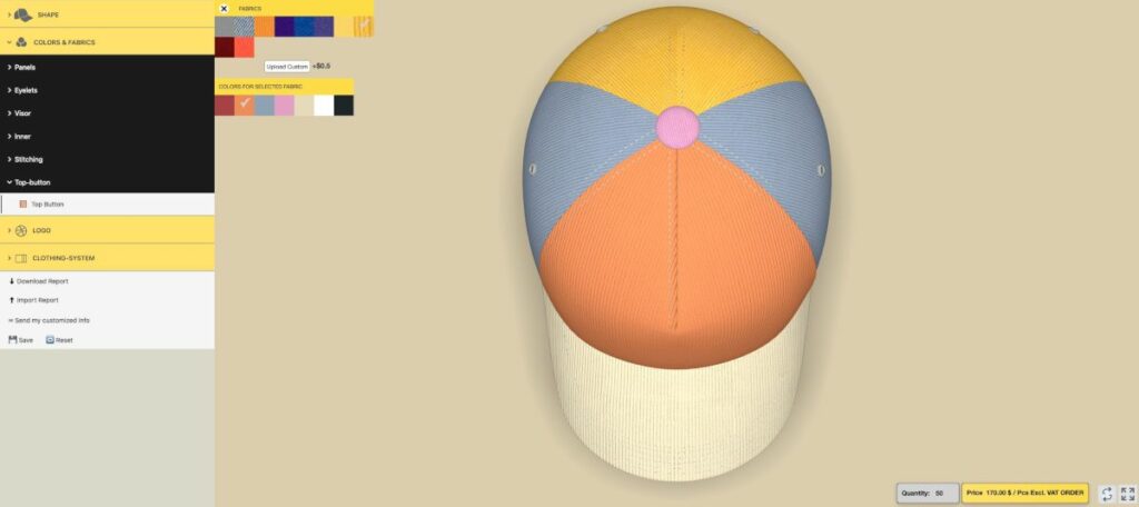 3D产品配置器|电商产品3D棒球帽在线定制购物车网站功能介绍