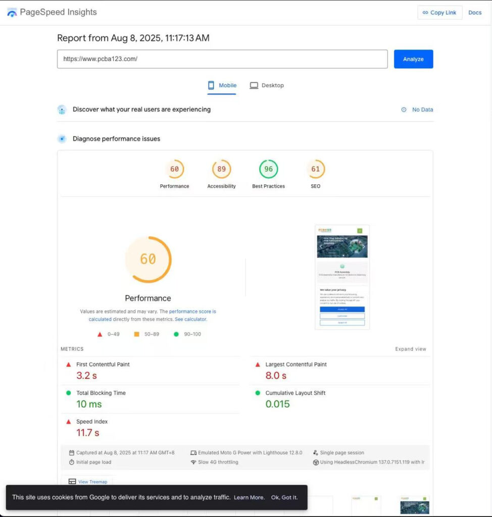 pcba123原网站谷歌Google性能测试数据